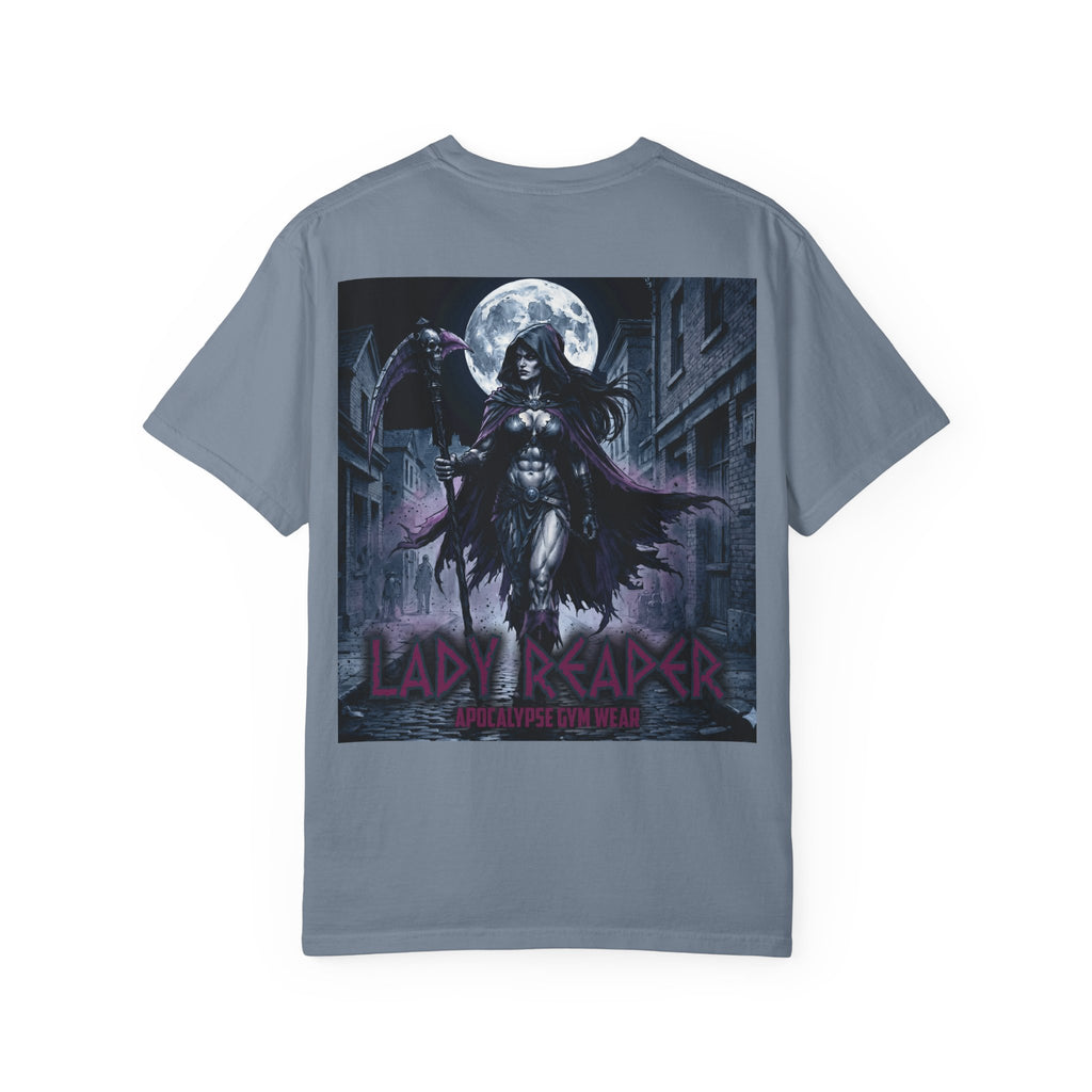 Lady Reaper Graphic T-Shirt — Gothic Moonlight Skull Design