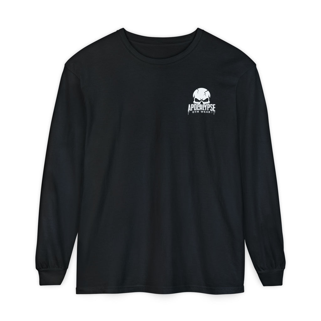 White Skull Logo Heavyweight Long Sleeve Gym Shirt | Apocalypse Gym Wear Pump Cover