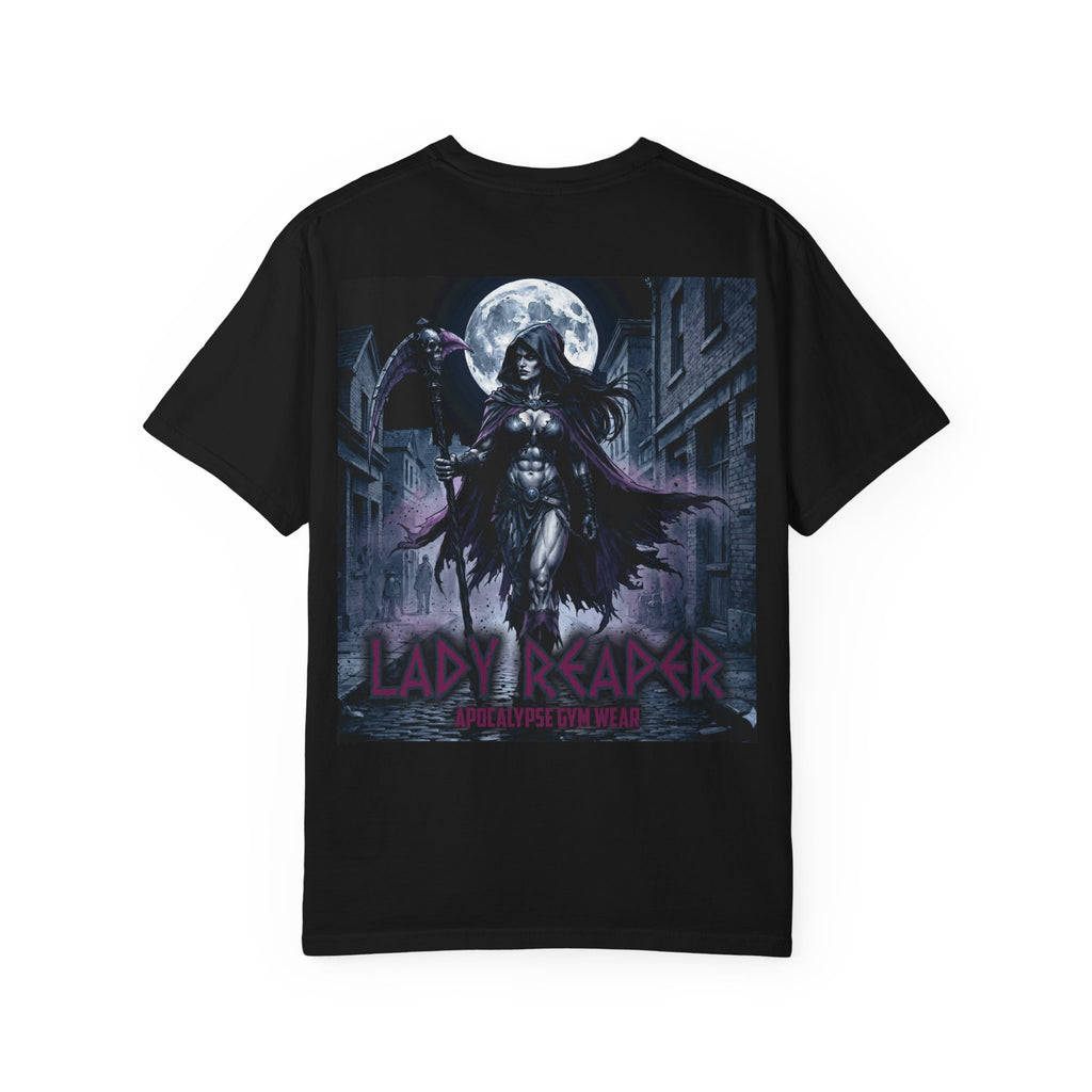 Lady Reaper Graphic T-Shirt — Gothic Moonlight Skull Design