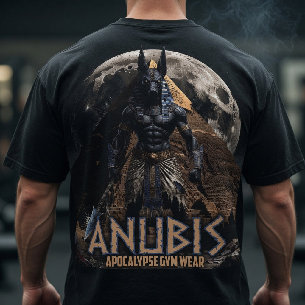Anubis Bodybuilding Shirt, Gym Pump Cover, Egyptian Myth Graphic Tee, Heavyweight Cotton Workout T-Shirt, Apocalyptic Fitness Apparel