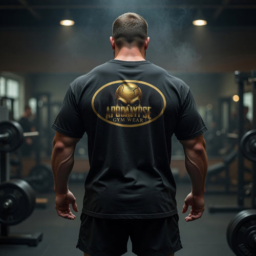 Apocalypse Gym Wear T-Shirt | Gold Skull Logo Athletic Tee