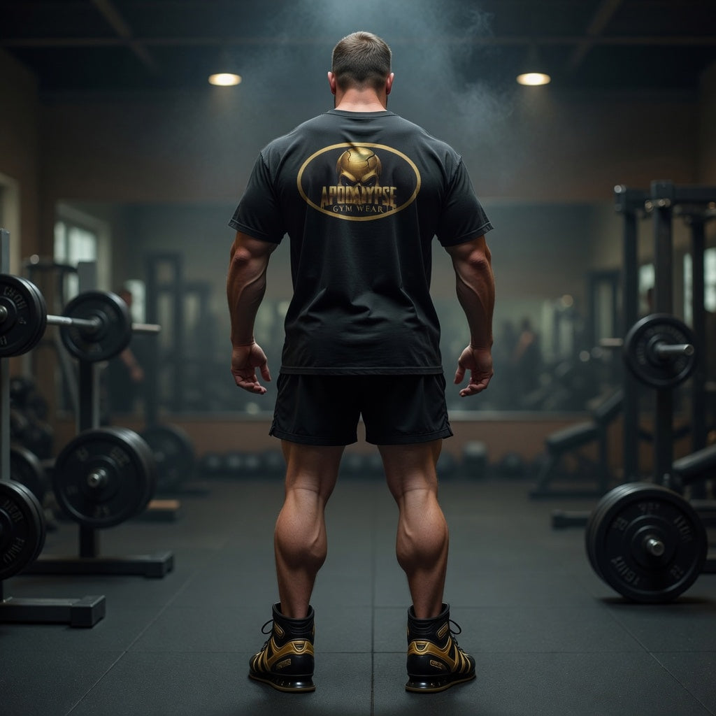 Apocalypse Gym Wear T-Shirt | Gold Skull Logo Athletic Tee