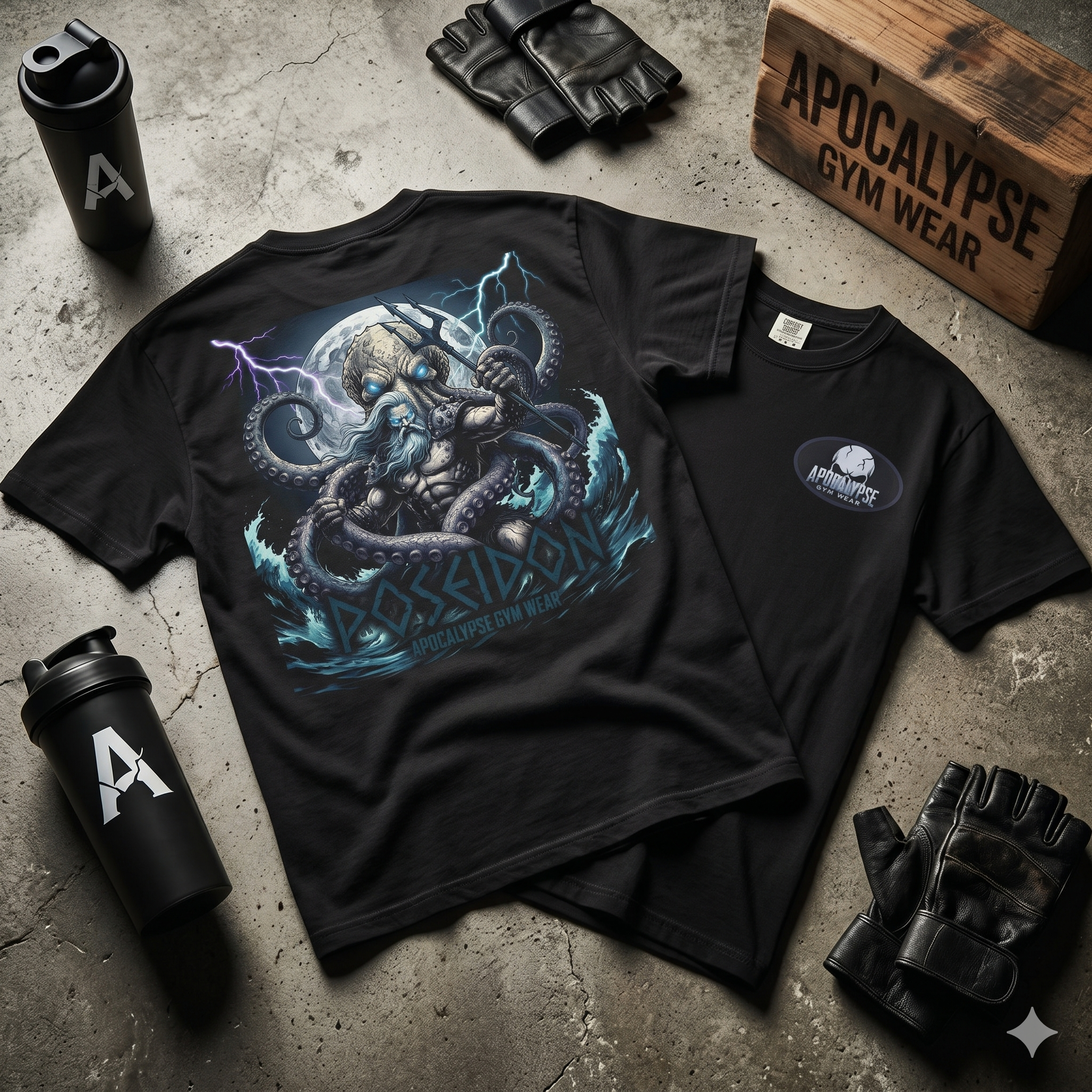 Poseidon Apocalypse octopus crewneck T-shirt | Mythic Sea Monster graphic tee