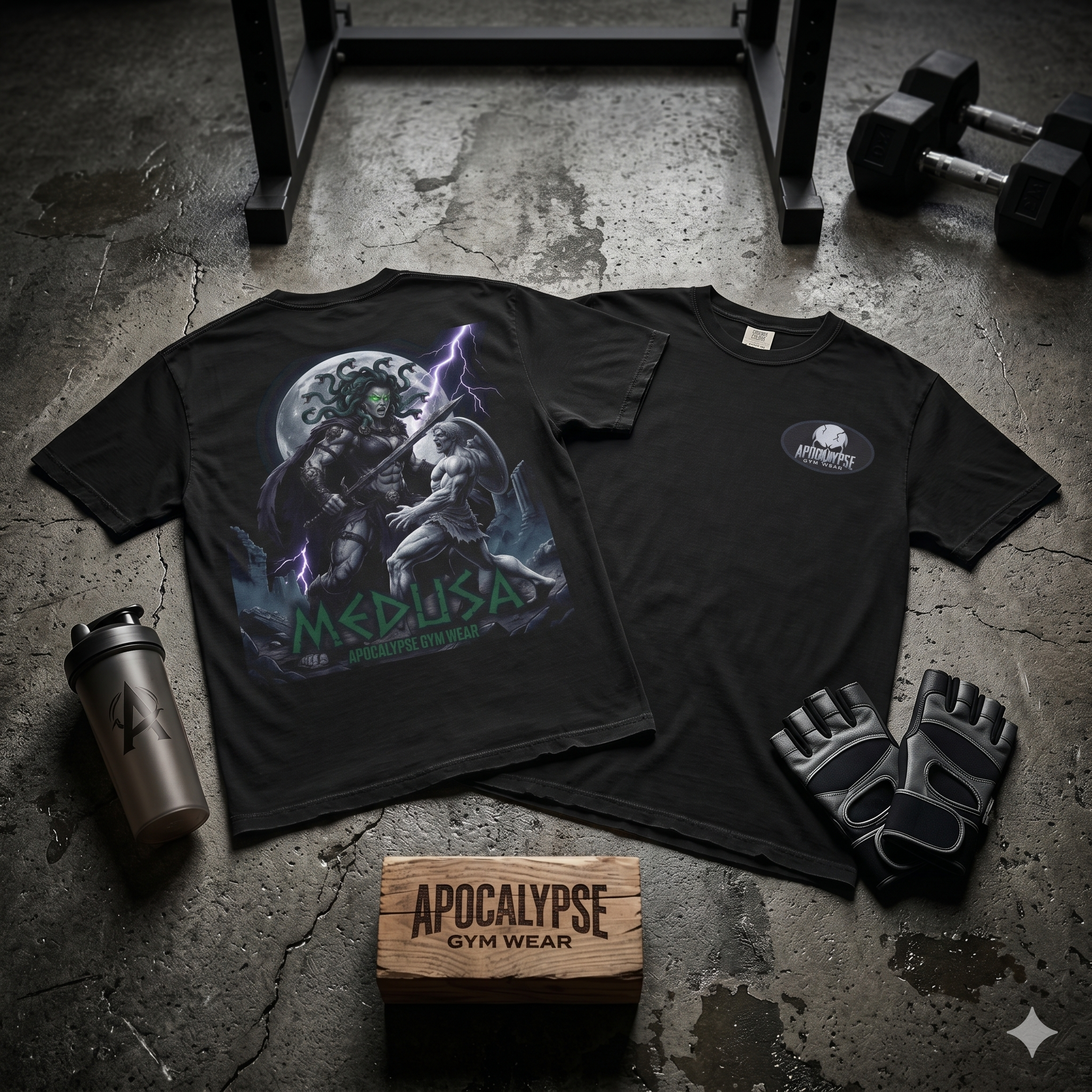 Medusa Mythology Graphic T-Shirt | Gorgon Head Lightning Back Print