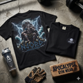 Viking Warrior Njord Throne Backprint T-Shirt | Norse Apocalypse Graphic Tee
