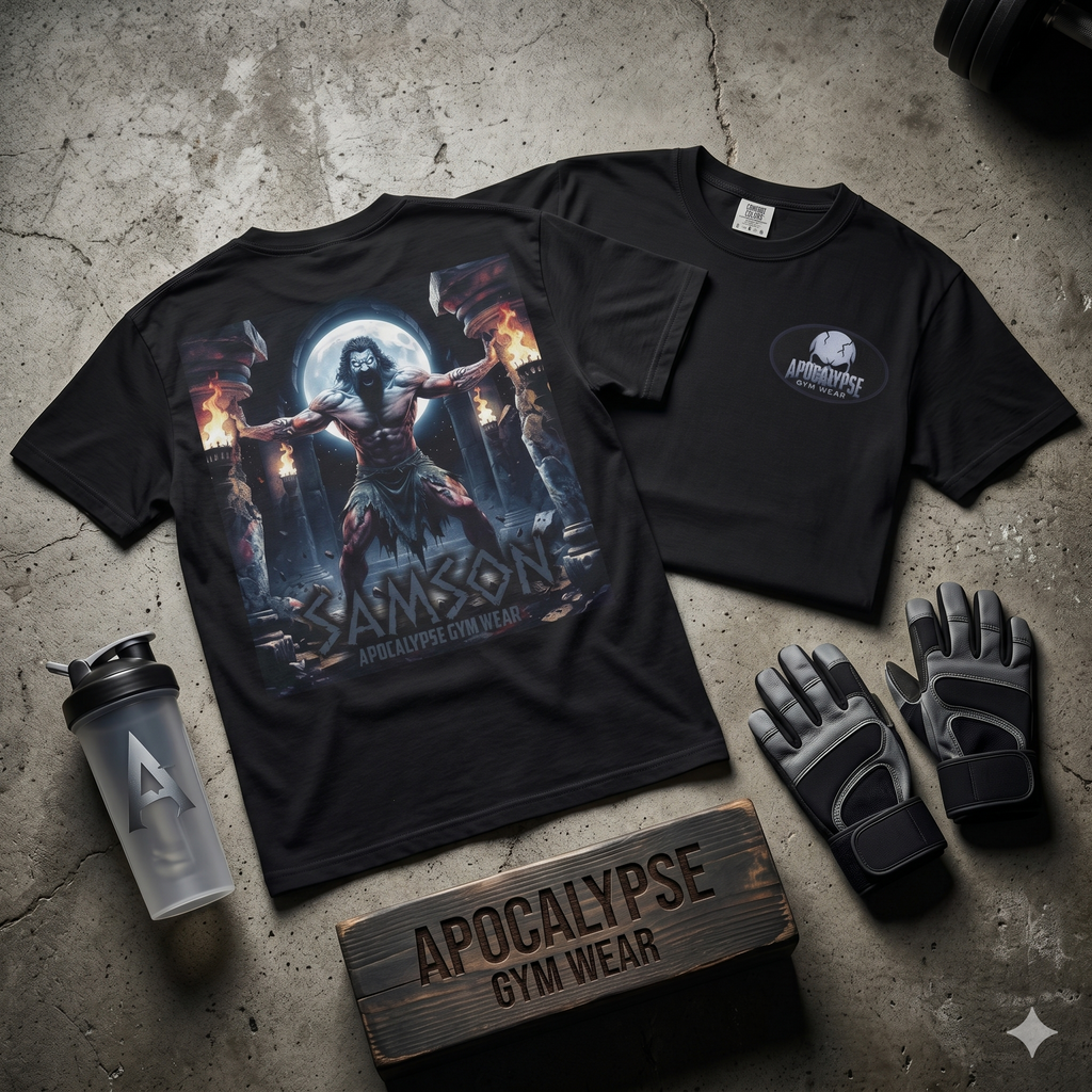 Samson warrior graphic T-Shirt | Mythic strength illustration, back print