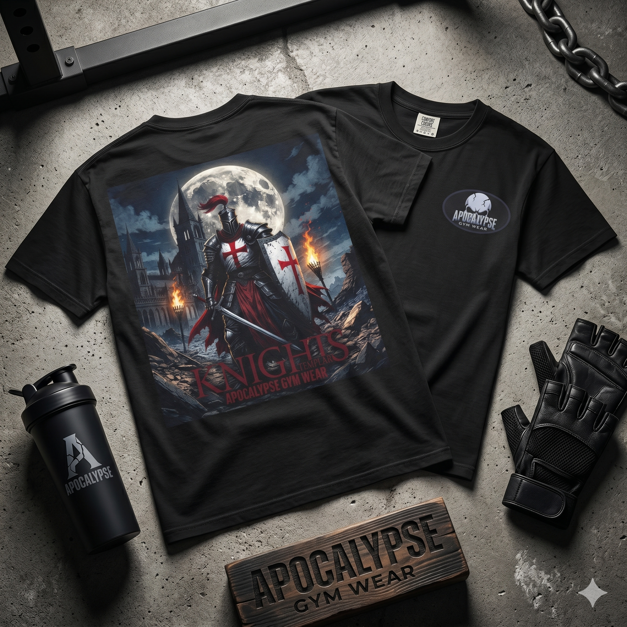 Knights Templar Bodybuilding Shirt - Gym Pump Cover Tee, Heavyweight Cotton Workout T-Shirt, Warrior Fitness Apparel, Powerlifting Tee