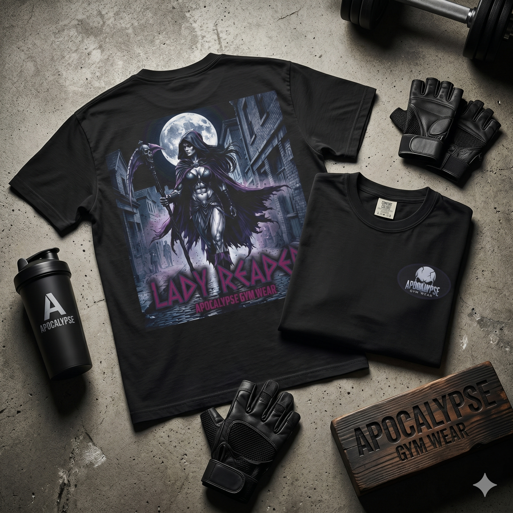 Lady Reaper Graphic T-Shirt — Gothic Moonlight Skull Design