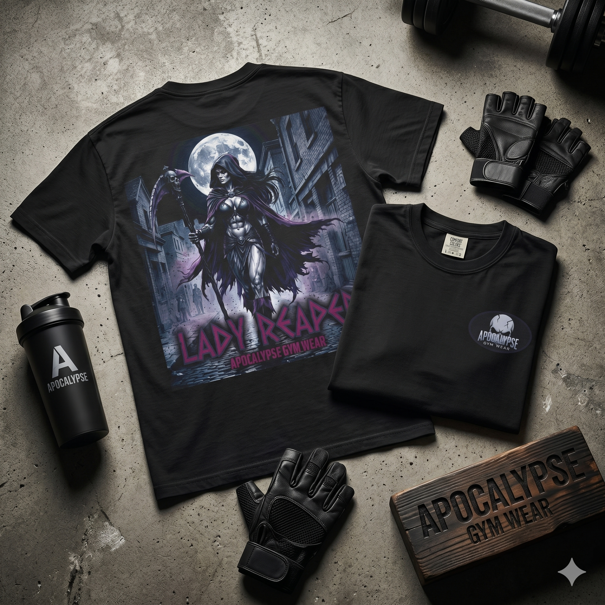 Lady Reaper Graphic T-Shirt — Gothic Moonlight Skull Design