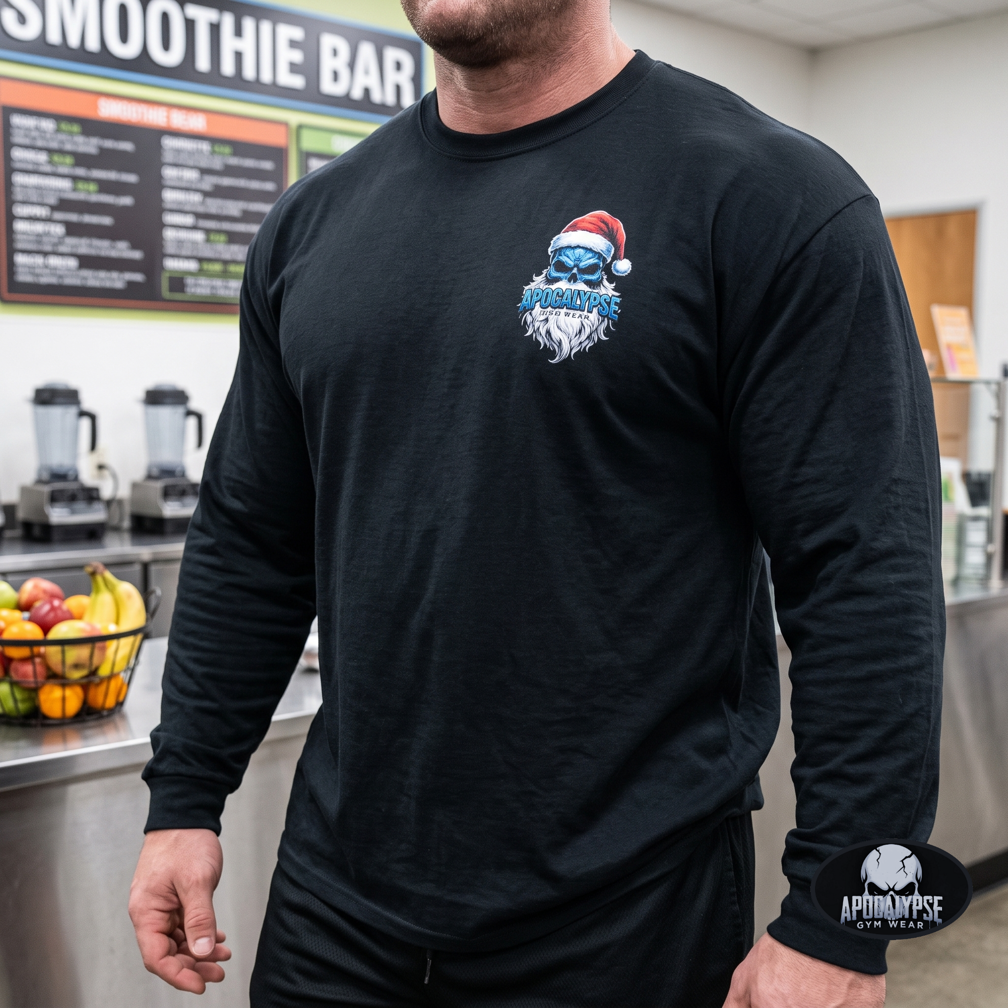 Limited Edition Frozen Santa Skull Christmas Long Sleeve Gym Shirt | Apocalypse Gym Wear Pump Cover
