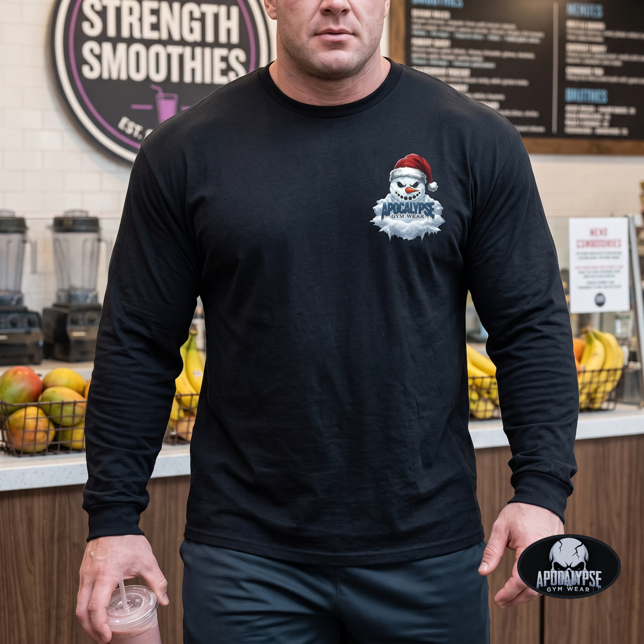 Limited Edition Snowman Christmas Long Sleeve Gym Shirt | Apocalypse Gym Wear Pump Cover