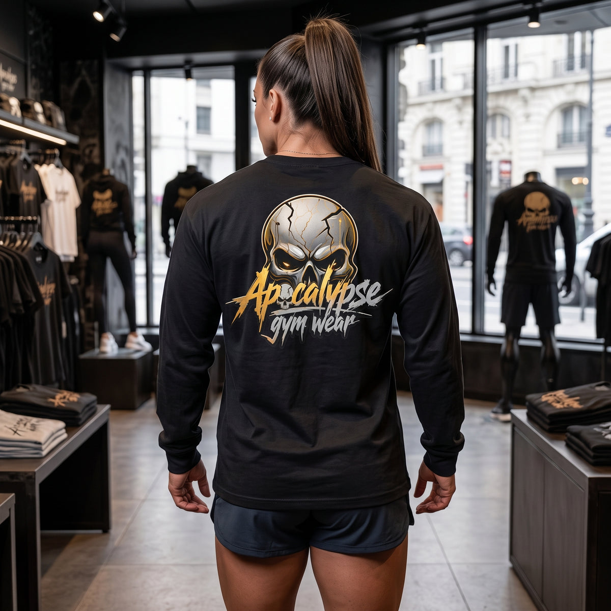 Gold & Silver Cracked Skull Heavyweight Oversized Gym Long Sleeve Shirt | Apocalypse Gym Wear Pump Cover
