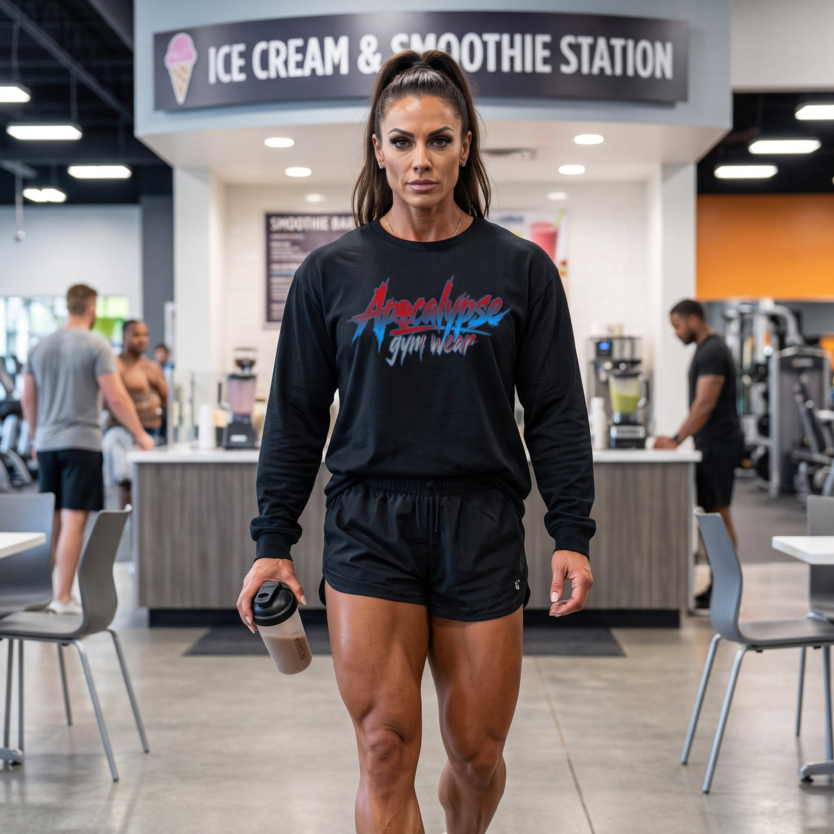 Red & Blue Brush Logo Heavyweight Oversized Gym Long Sleeve Shirt | Apocalypse Gym Wear Pump Cover