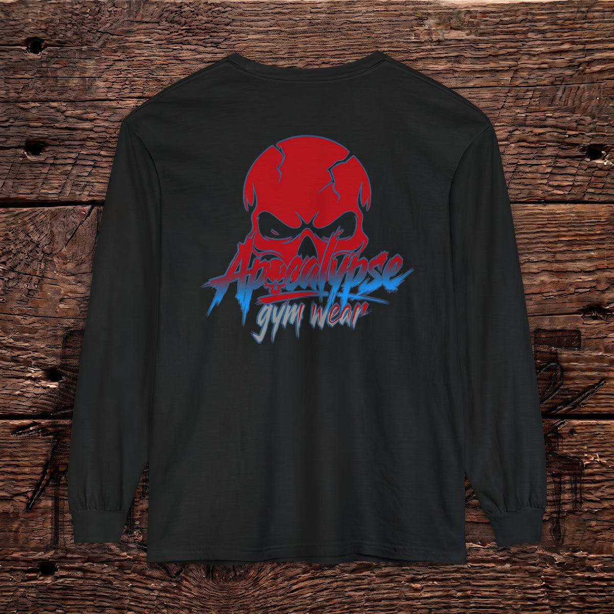 Red & Blue Crimson Skull Heavyweight Oversized Gym Long Sleeve Shirt | Apocalypse Gym Wear Pump Cover