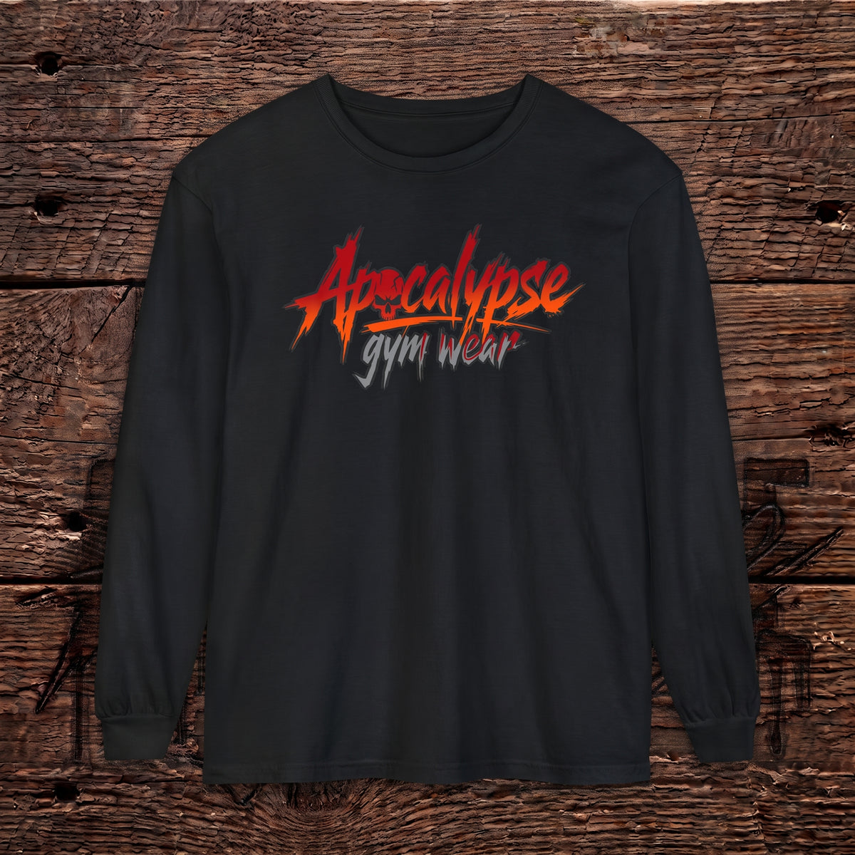 Fire & Ash Brush Logo Heavyweight Oversized Gym Long Sleeve Shirt | Apocalypse Gym Wear Pump Cover