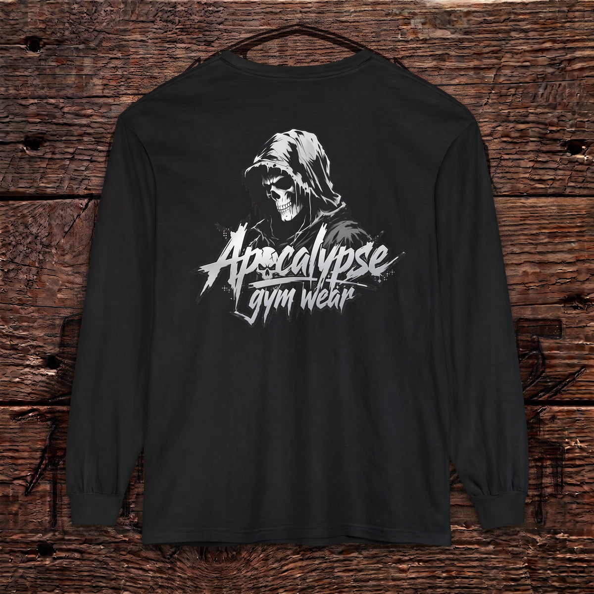 Monochrome Reaper Heavyweight Oversized Gym Long Sleeve Shirt | Apocalypse Gym Wear Pump Cover