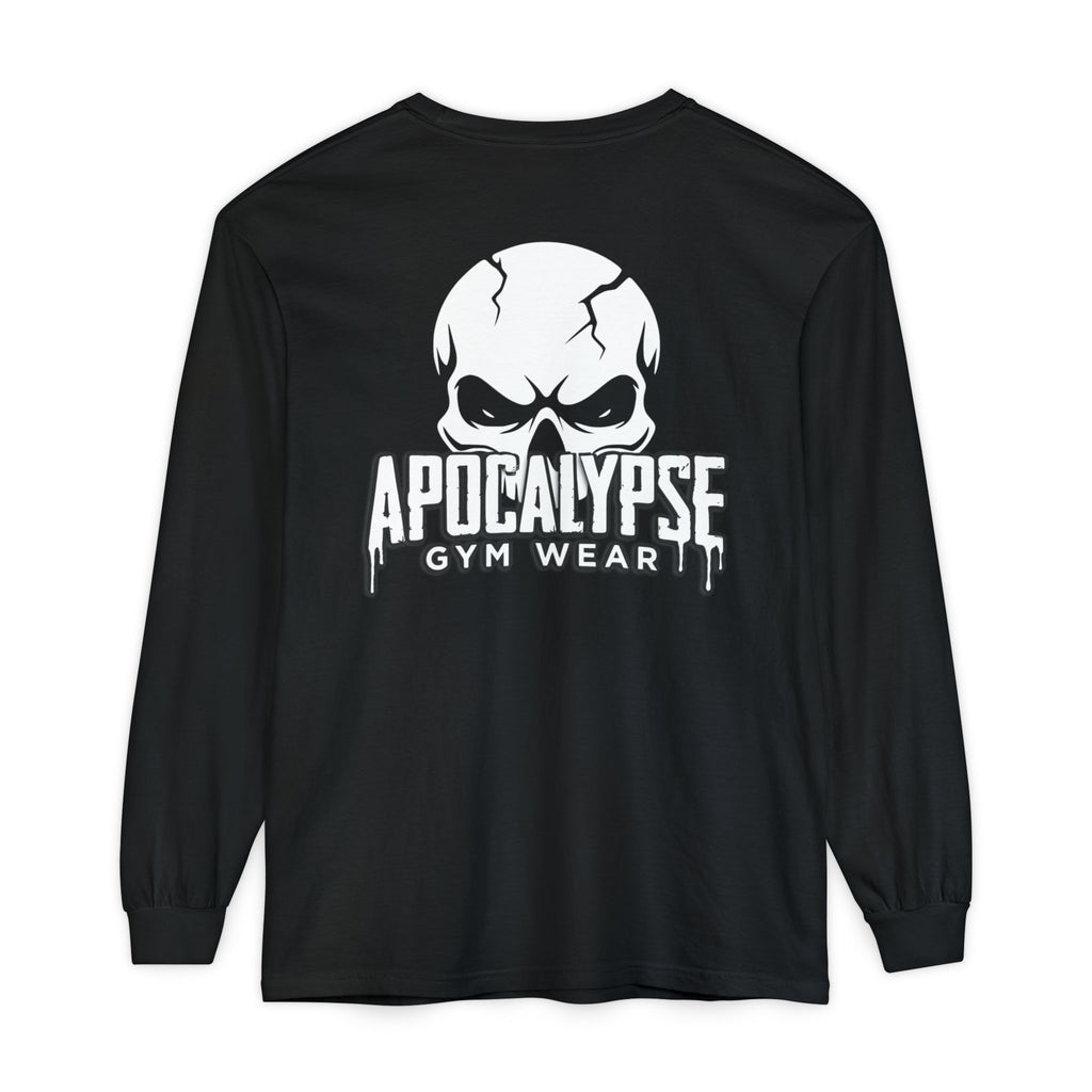 White Skull Logo Heavyweight Long Sleeve Gym Shirt | Apocalypse Gym Wear Pump Cover
