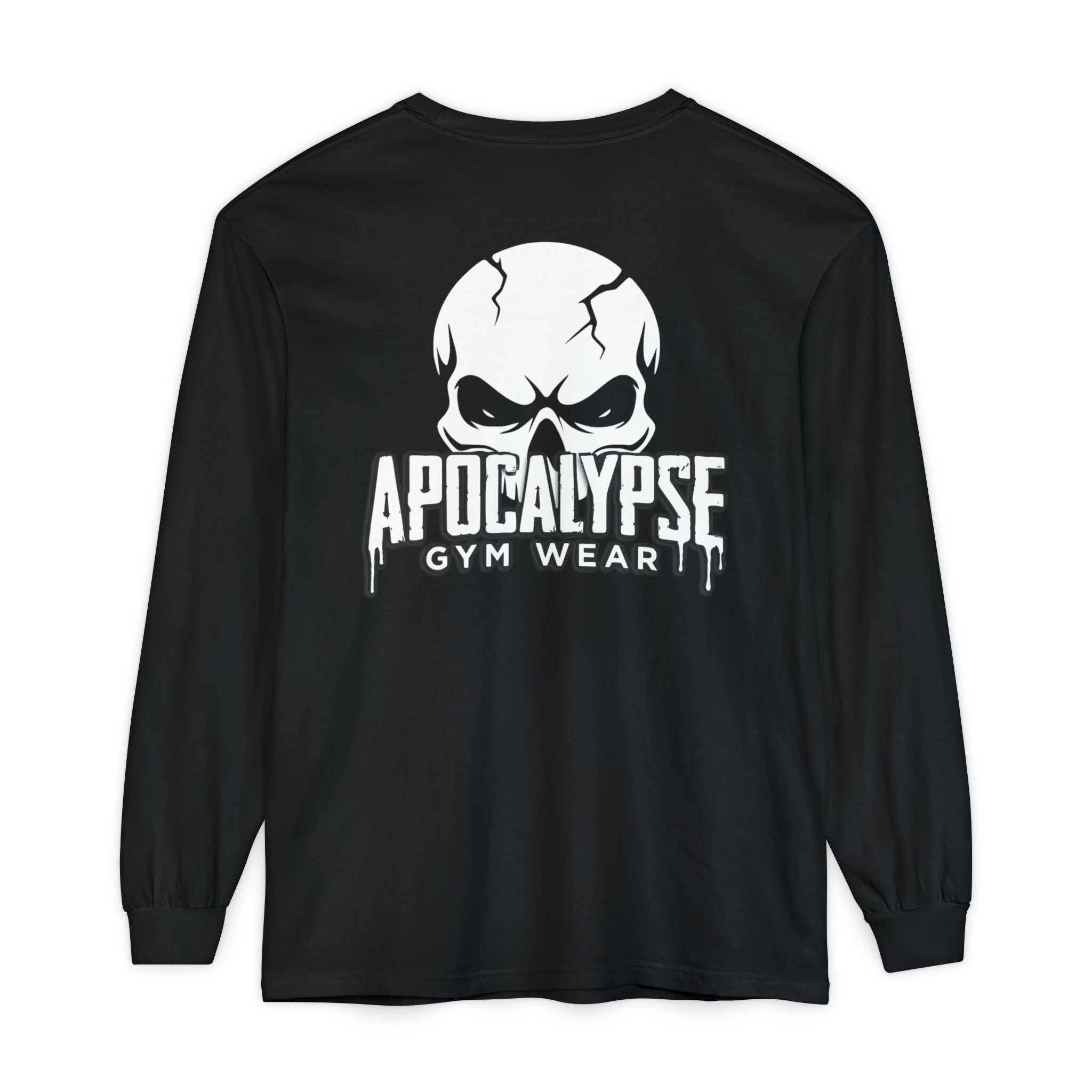 White Skull Logo Heavyweight Long Sleeve Gym Shirt | Apocalypse Gym Wear Pump Cover