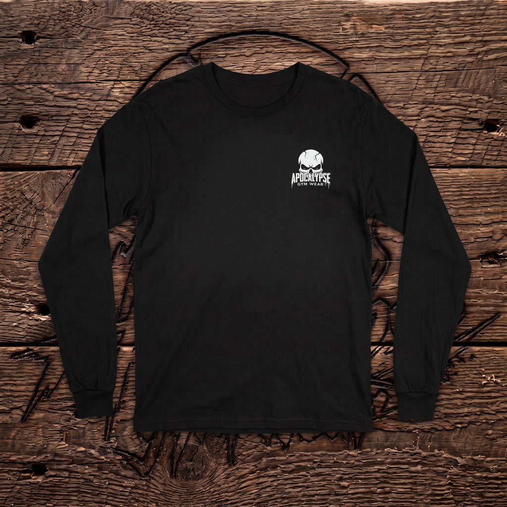 White Skull Logo Heavyweight Long Sleeve Gym Shirt | Apocalypse Gym Wear Pump Cover