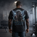Viking Warrior Njord Throne Backprint T-Shirt | Norse Apocalypse Graphic Tee