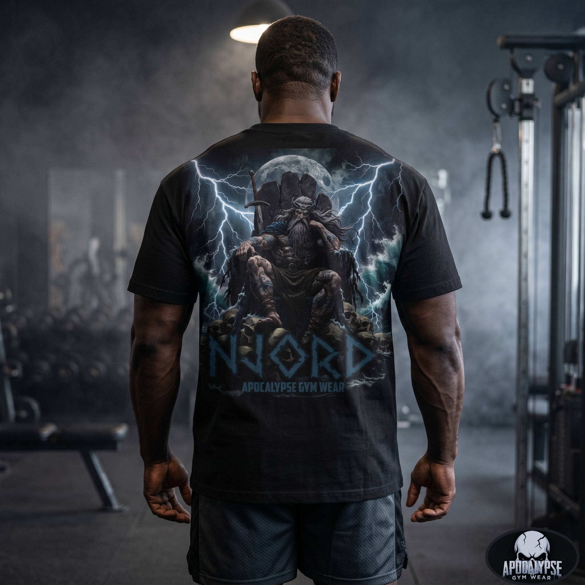 Viking Warrior Njord Throne Backprint T-Shirt | Norse Apocalypse Graphic Tee