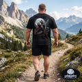 Oversized vintage black pump cover t-shirt featuring a massive high-contrast back print of a muscular Norse God Thor battling the giant wolf Fenrir with lightning effects and bold Apocalypse Gym Wear branding at the bottom