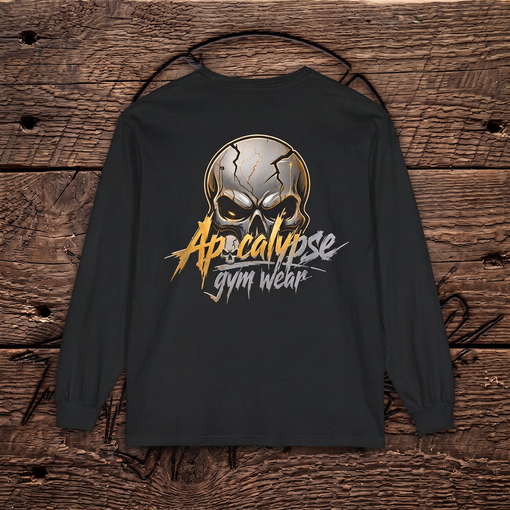 Gold & Silver Cracked Skull Heavyweight Oversized Gym Long Sleeve Shirt | Apocalypse Gym Wear Pump Cover