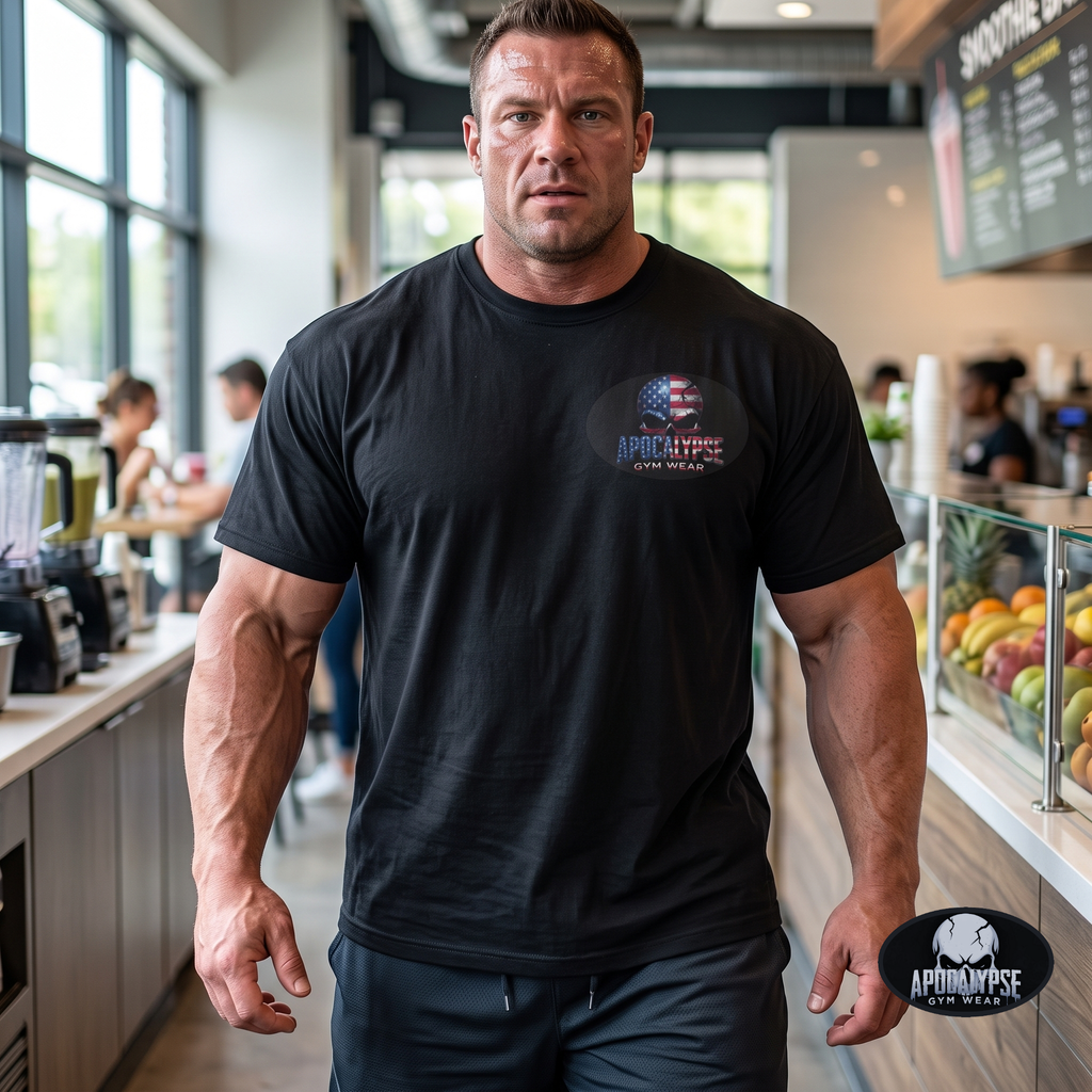 Patriotic American Flag Skull Heavyweight Gym T-Shirt | Apocalypse Gym Wear Pump Cover