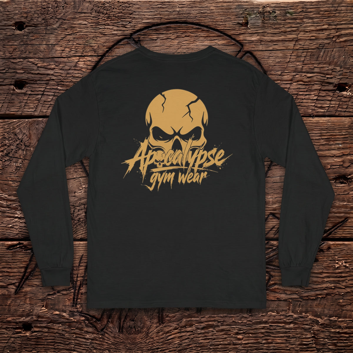 Gold Cracked Skull Heavyweight Long Sleeve Gym Shirt | Apocalypse Gym Wear Pump Cover