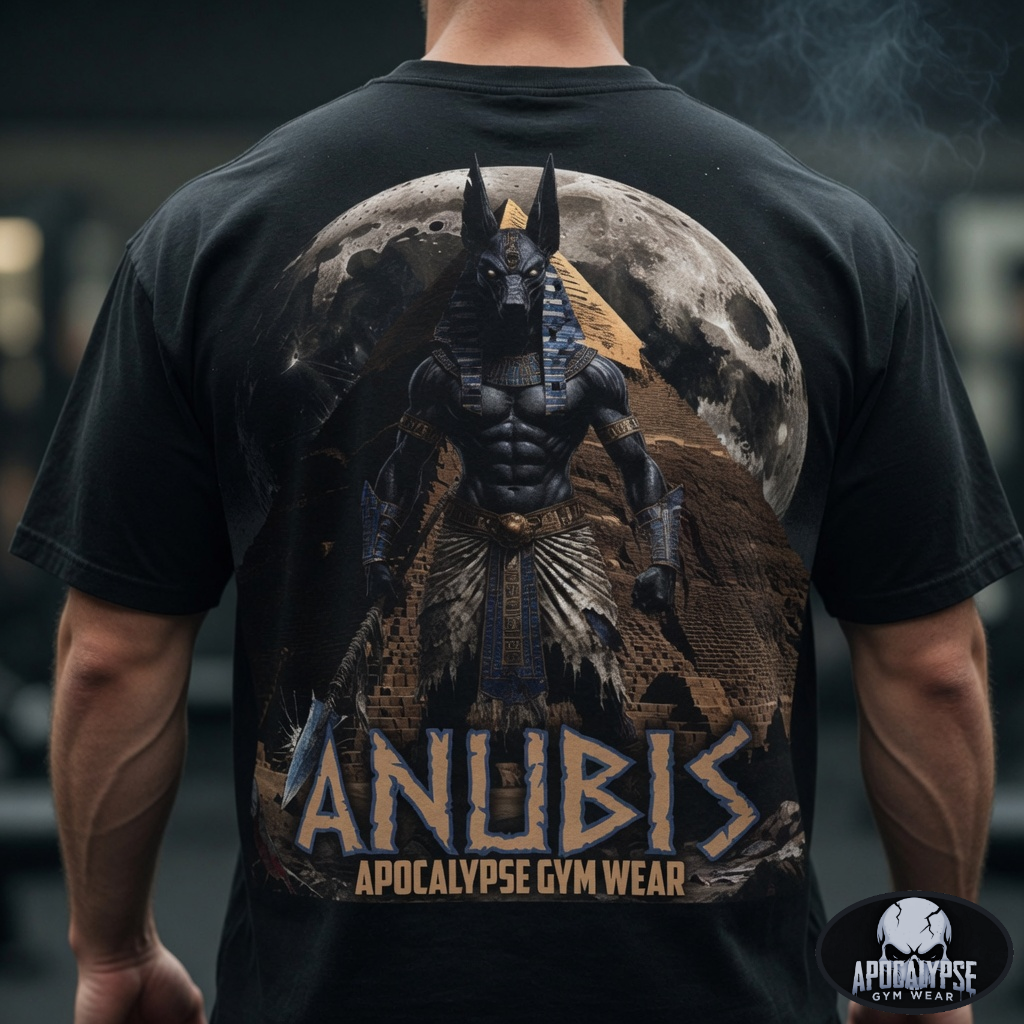 Anubis Bodybuilding Shirt, Gym Pump Cover, Egyptian Myth Graphic Tee, Heavyweight Cotton Workout T-Shirt, Apocalyptic Fitness Apparel