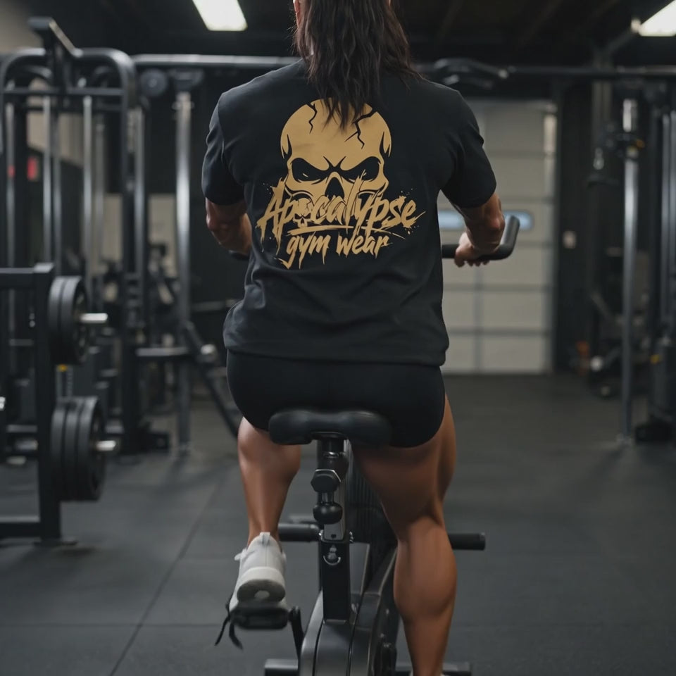 Gold Cracked Skull Heavyweight Oversized Gym T-Shirt | Apocalypse Gym Wear Pump Cover