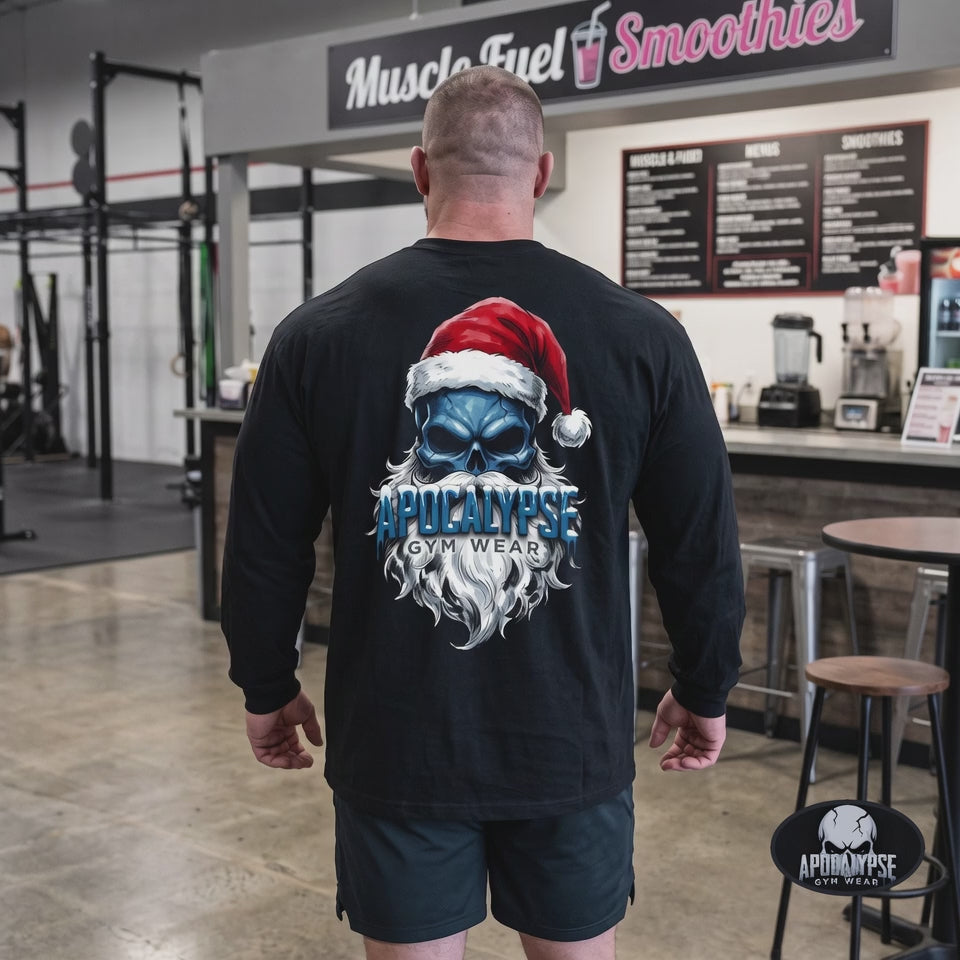 Limited Edition Frozen Santa Skull Christmas Long Sleeve Gym Shirt | Apocalypse Gym Wear Pump Cover