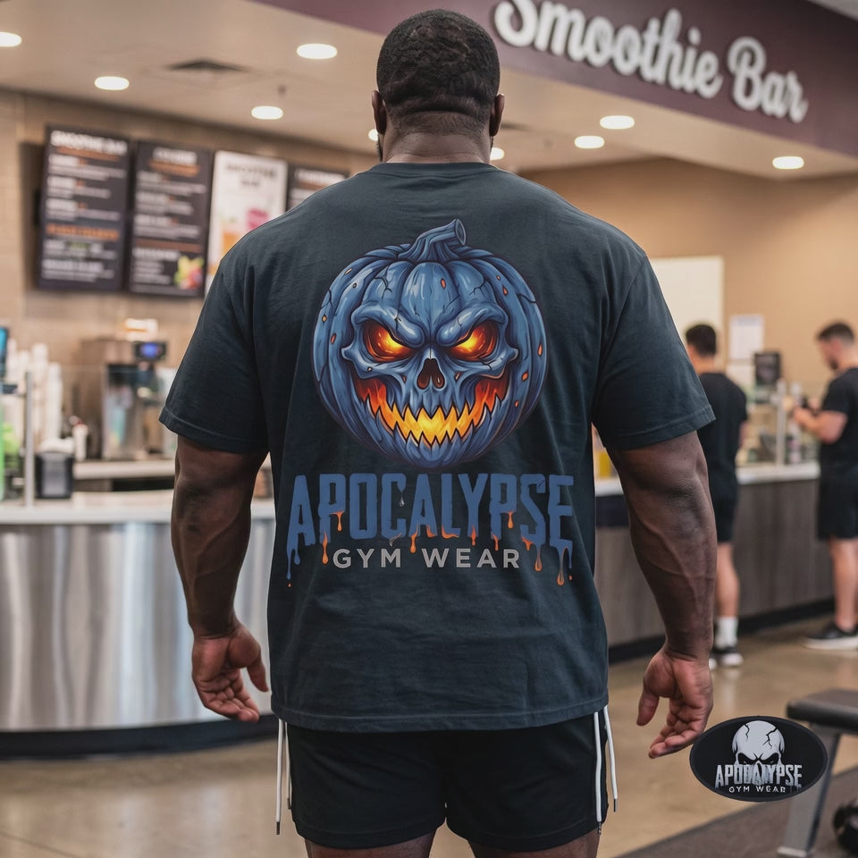 Limited Edition Blue Pumpkin Skull Halloween Gym T-Shirt | Apocalypse Gym Wear Pump Cover