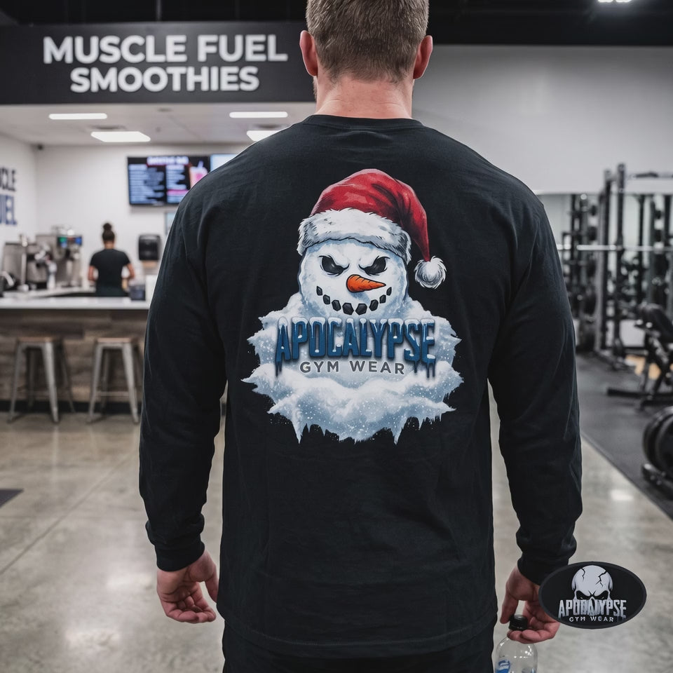 Limited Edition Snowman Christmas Long Sleeve Gym Shirt | Apocalypse Gym Wear Pump Cover