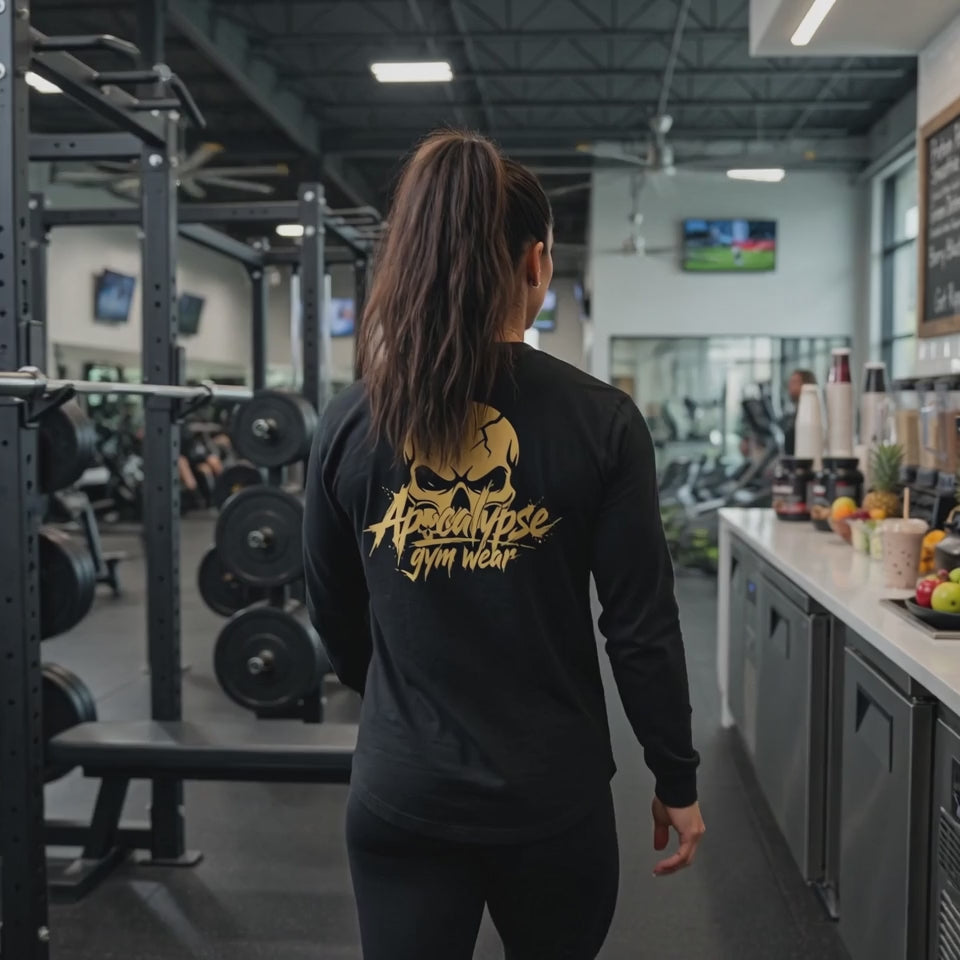 Gold Cracked Skull Heavyweight Long Sleeve Gym Shirt | Apocalypse Gym Wear Pump Cover