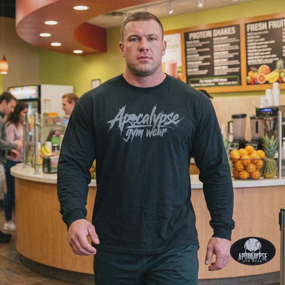 Front Logo Heavyweight Long Sleeve Gym Shirt | Apocalypse Gym Wear Pump Cover